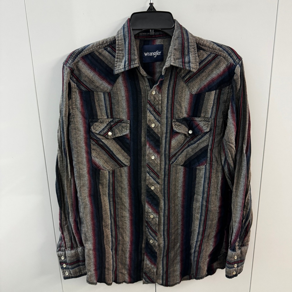 Wrangler Mens Western Snap Shirt Striped Long Sleeve Cotton Cowboy XL 75098AS